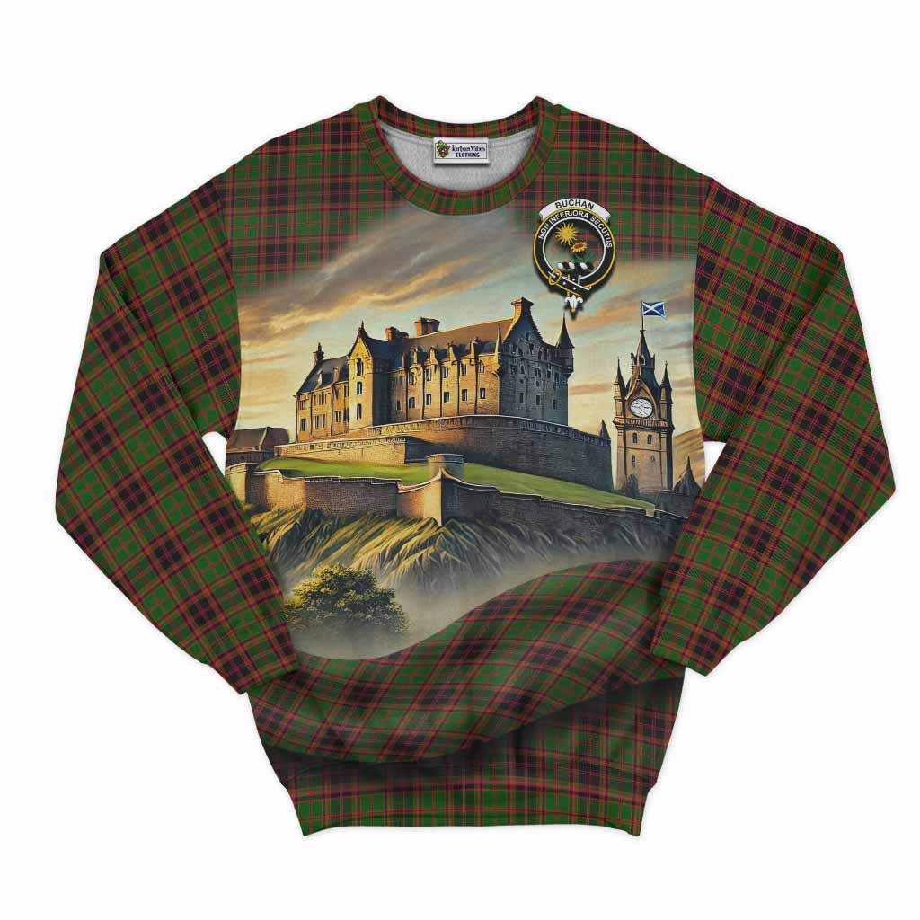Buchan Tartan Family Crest Sweatshirt with Scottish Ancient Castle Style Unisex - Tartan Vibes Clothing