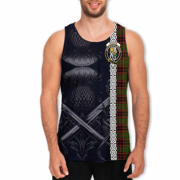 Buchan Tartan Men's Tank Top with Family Crest Cross Sword Thistle Celtic Vibes