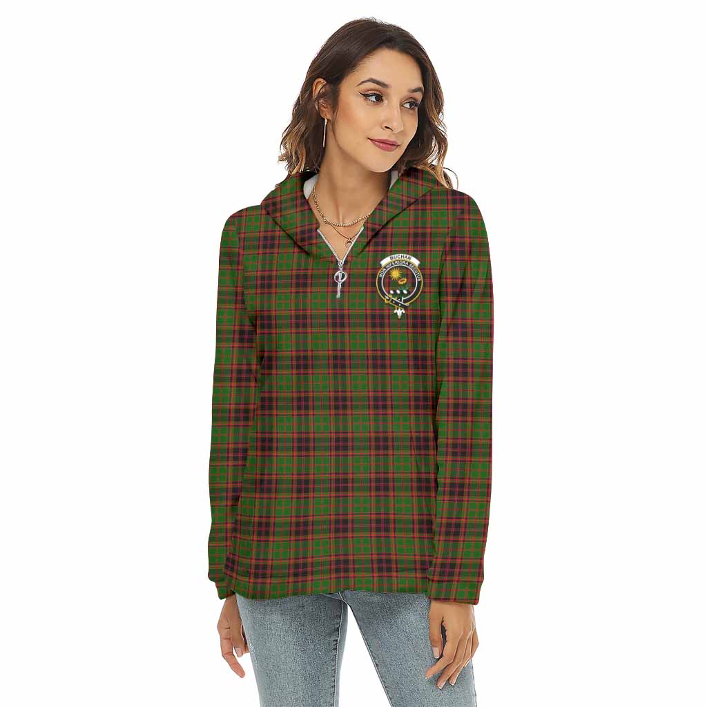 Tartan Vibes Clothing Buchan Tartan Crest Women's Borg  Half Zip Fleece Hoodie