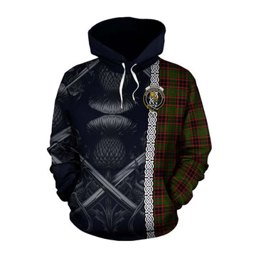 Buchan Tartan Cotton Hoodie with Family Crest Cross Sword Thistle Celtic Vibes