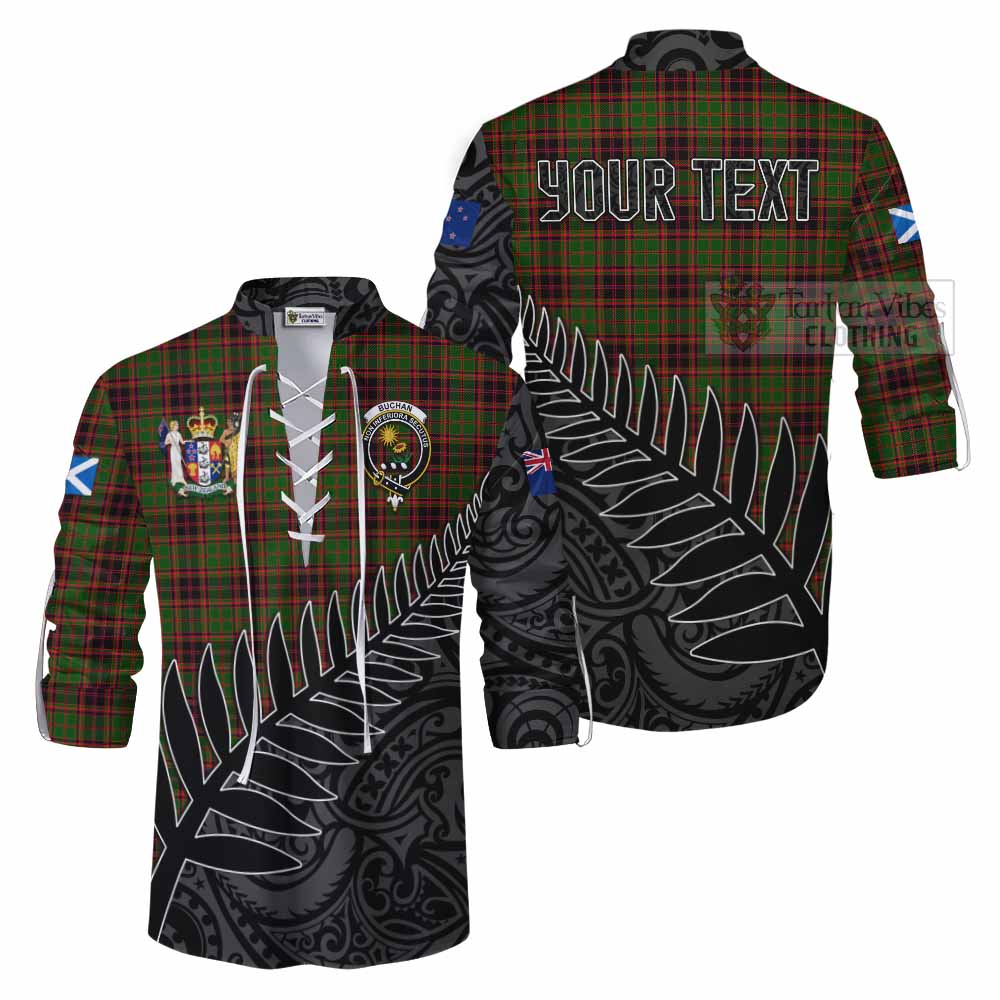 Tartan Vibes Clothing Buchan Crest Tartan Ghillie Kilt Shirt with New Zealand Silver Fern Half Style