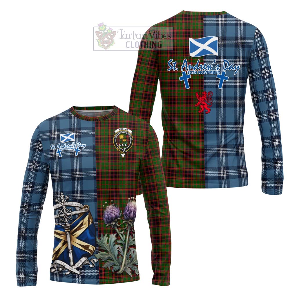 Tartan Vibes Clothing Buchan Tartan Long Sleeve T-Shirt Happy St. Andrew's Day Half Tartan Style