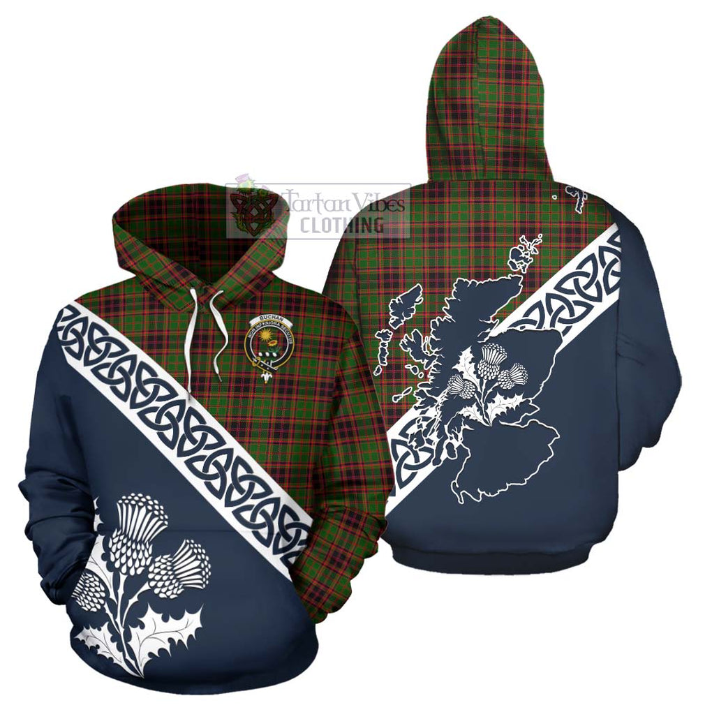 Tartan Vibes Clothing Buchan Tartan Hoodie Featuring Thistle and Scotland Map