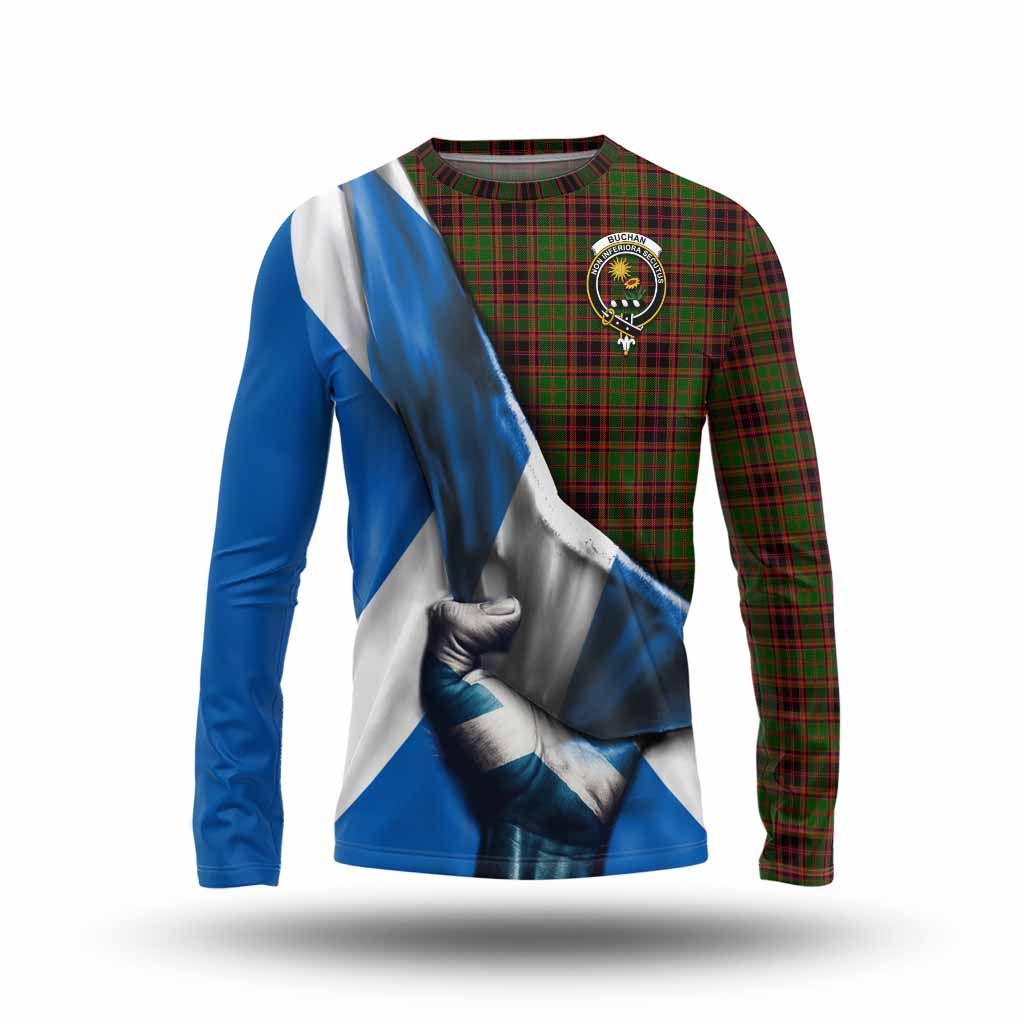 Tartan Vibes Clothing Buchan Tartan Long Sleeve T-Shirt with Family Crest Scotland Patriotic Style