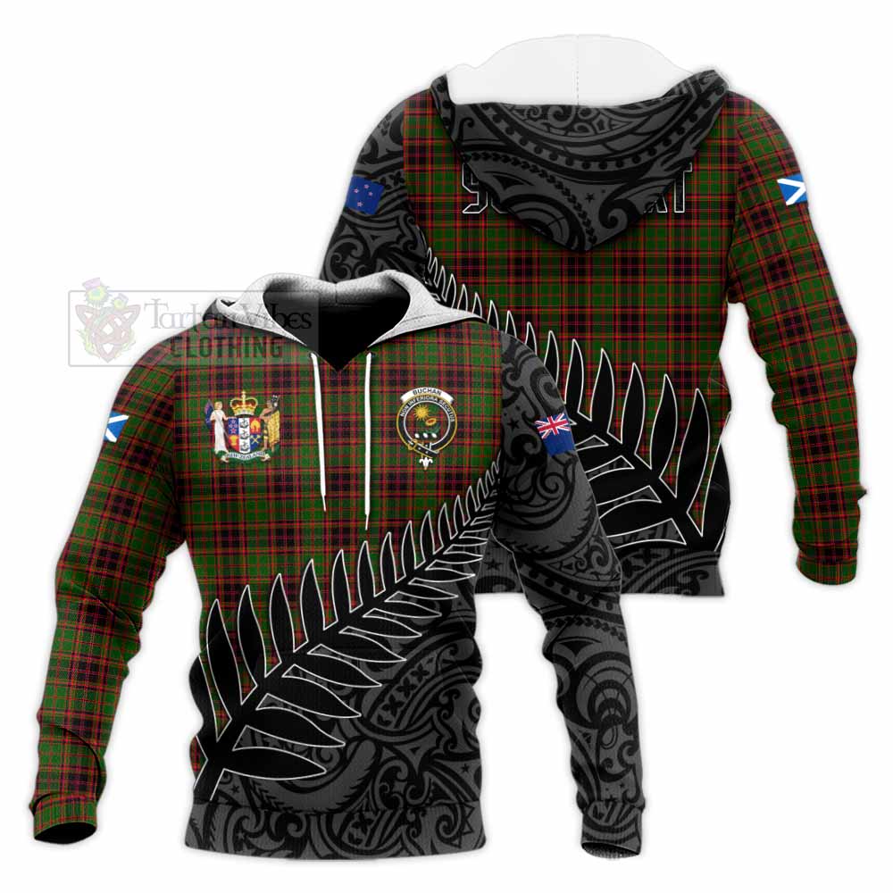 Tartan Vibes Clothing Buchan Crest Tartan Knitted Hoodie with New Zealand Silver Fern Half Style