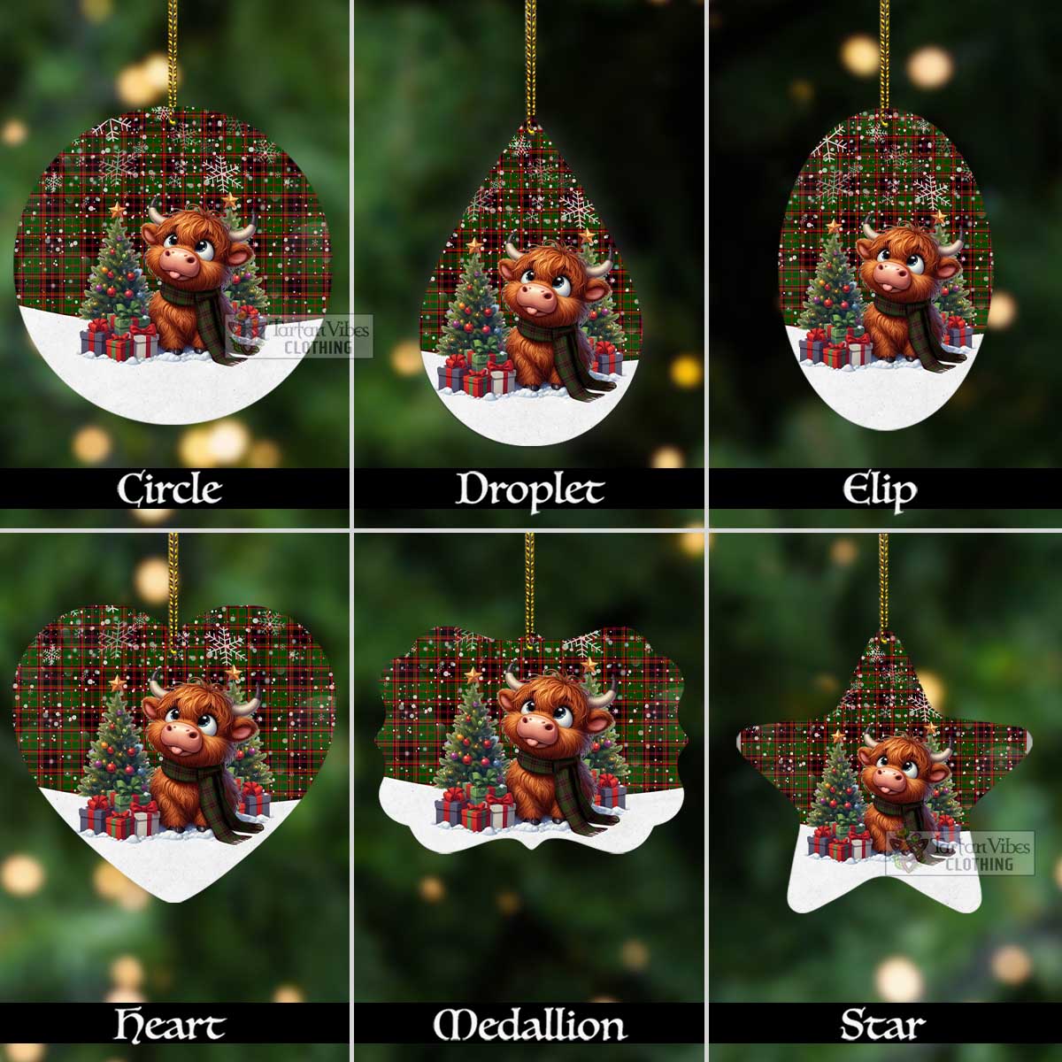 Tartan Vibes Clothing Buchan Tartan Christmas Aluminium Ornament with Adorable Highland Coo