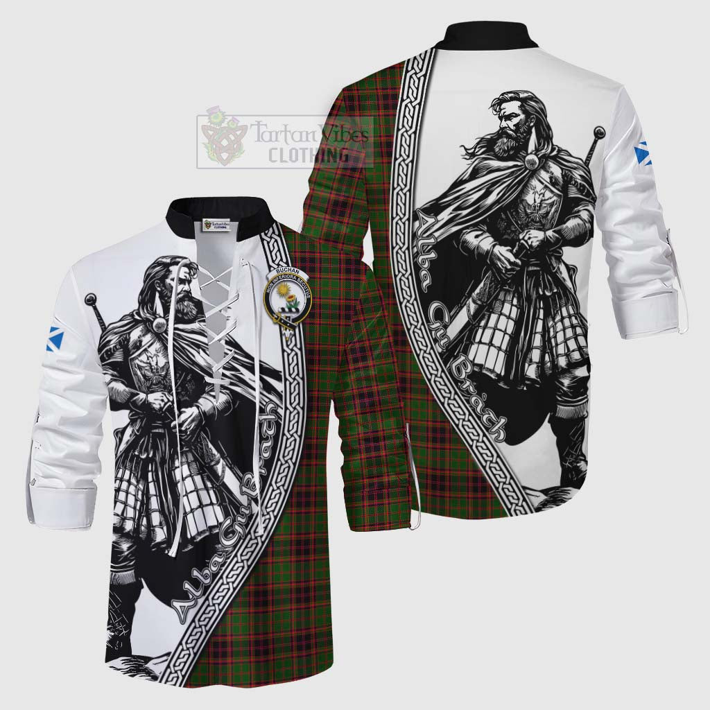 Tartan Vibes Clothing Buchan Tartan Clan Crest Ghillie Kilt Shirt with Highlander Warrior Celtic Style