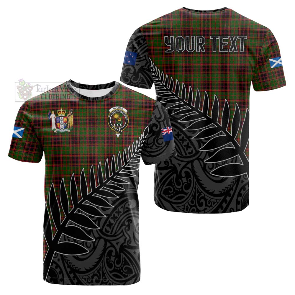 Tartan Vibes Clothing Buchan Crest Tartan Cotton T-shirt with New Zealand Silver Fern Half Style