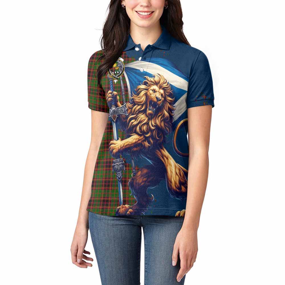 Tartan Vibes Clothing Buchan Tartan Family Crest Women's Polo Shirt with Scottish Majestic Lion