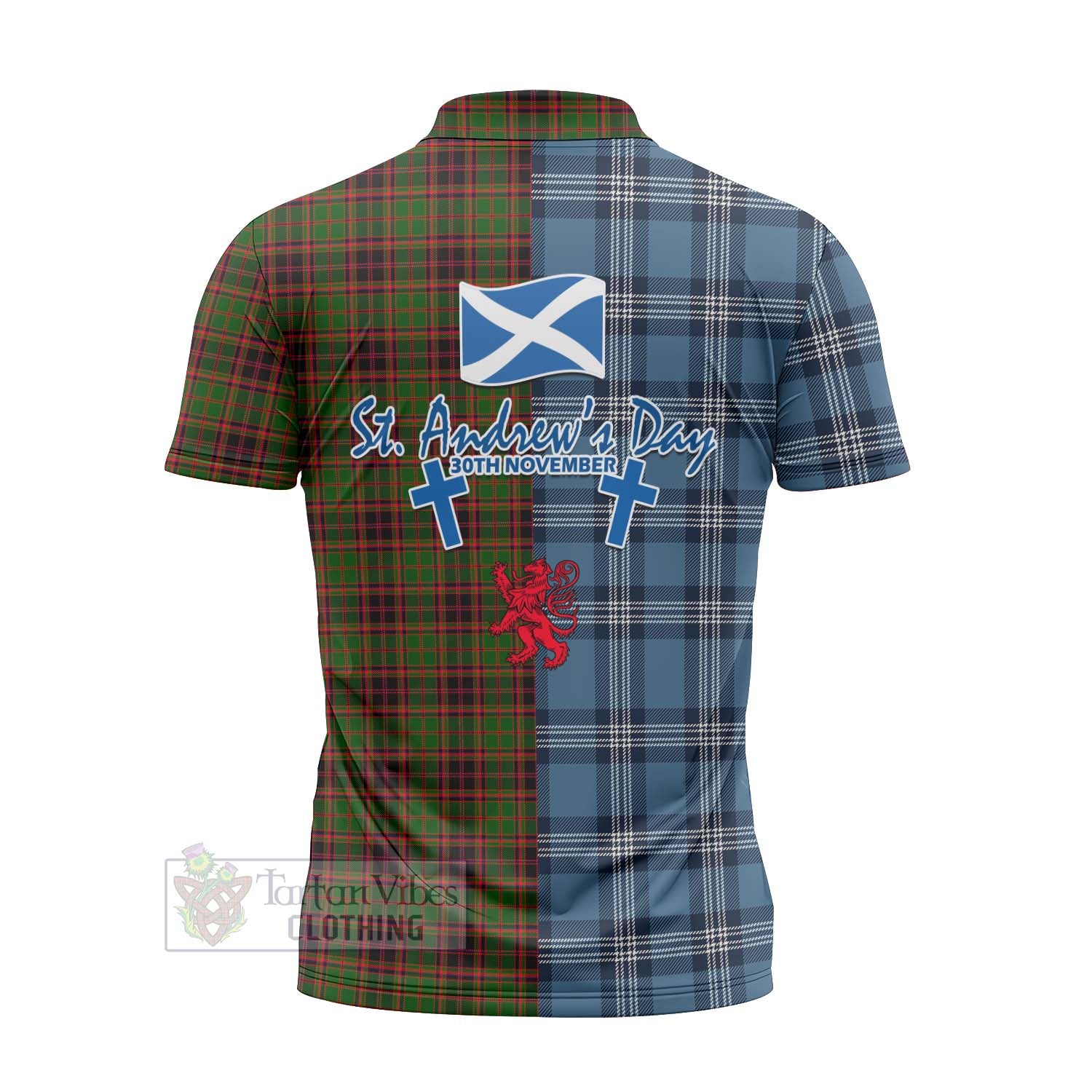 Tartan Vibes Clothing Buchan Tartan Zipper Polo Shirt Happy St. Andrew's Day Half Tartan Style