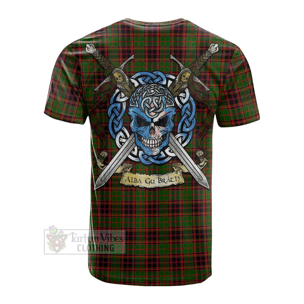 Tartan Vibes Clothing Buchan Tartan Cotton T-shirt with Family Crest Celtic Skull Style