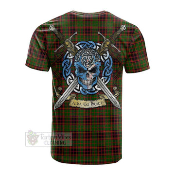 Buchan Tartan Cotton T-shirt with Family Crest Celtic Skull Style