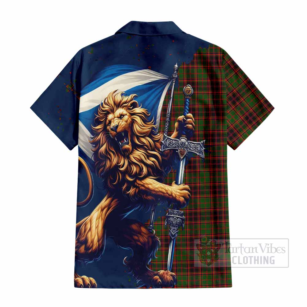 Tartan Vibes Clothing Buchan Tartan Family Crest Short Sleeve Button Shirt with Scottish Majestic Lion