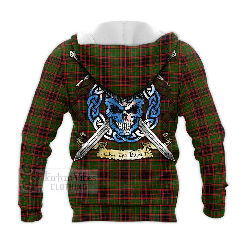 Tartan Vibes Clothing Buchan Tartan Knitted Hoodie with Family Crest Celtic Skull Style