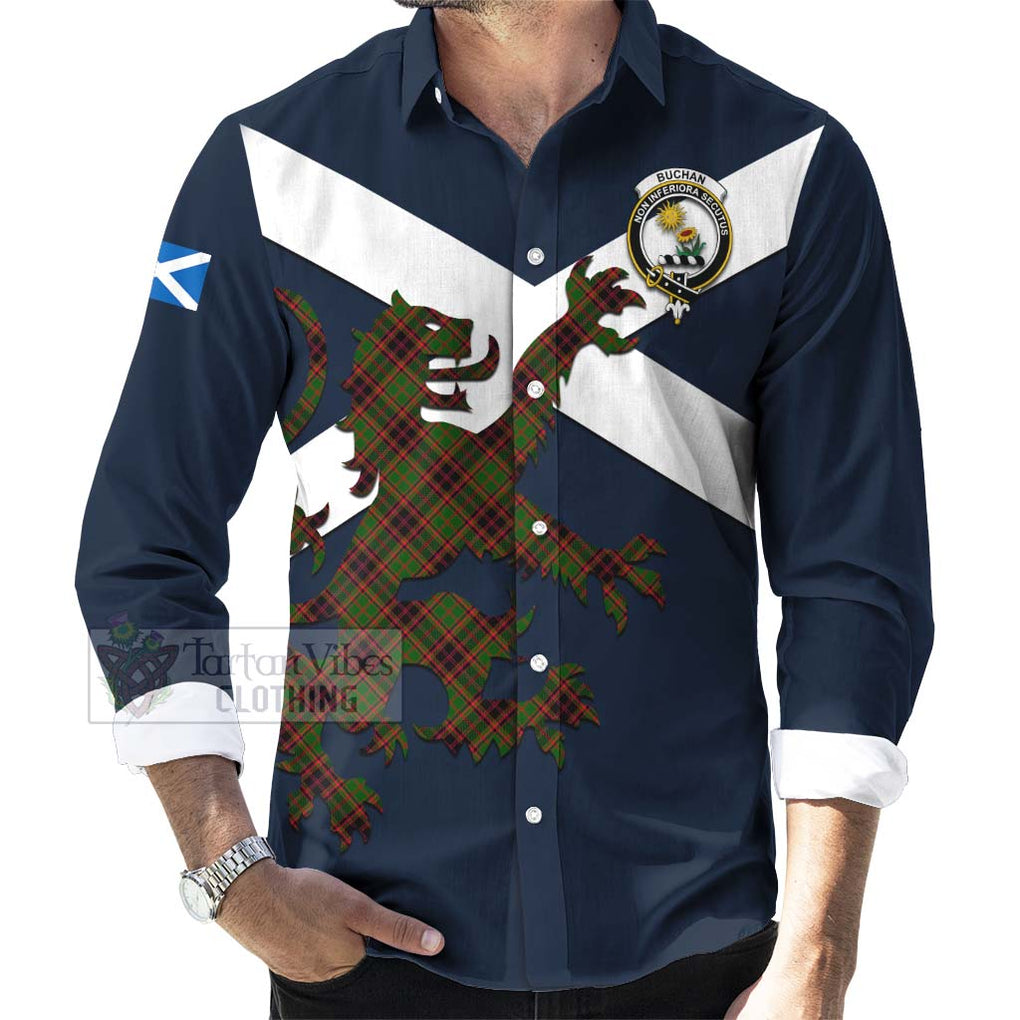 Tartan Vibes Clothing Buchan Tartan Lion Rampant Long Sleeve Button Shirt – Proudly Display Your Heritage with Alba Gu Brath and Clan Name