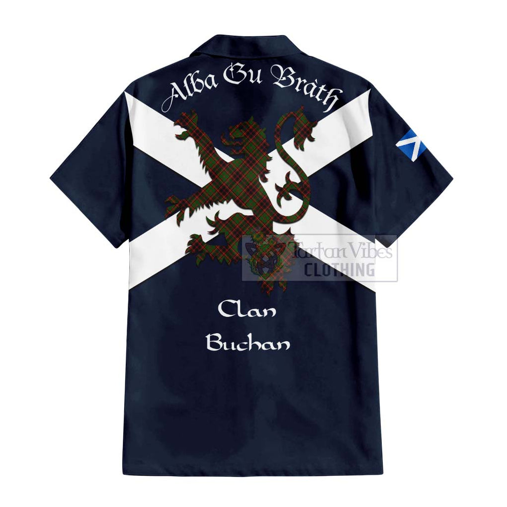 Tartan Vibes Clothing Buchan Tartan Lion Rampant Short Sleeve Button Shirt – Proudly Display Your Heritage with Alba Gu Brath and Clan Name