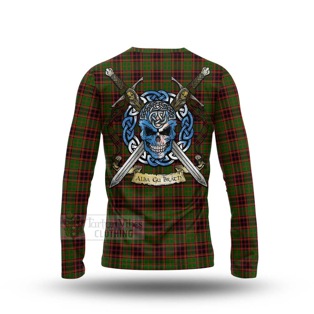 Tartan Vibes Clothing Buchan Tartan Long Sleeve T-Shirt with Family Crest Celtic Skull Style