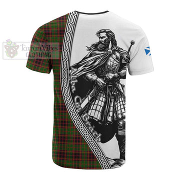 Buchan Tartan Clan Crest Cotton T-shirt with Highlander Warrior Celtic Style