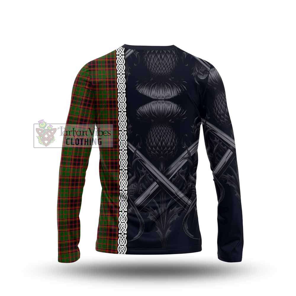 Tartan Vibes Clothing Buchan Tartan Long Sleeve T-Shirt with Family Crest Cross Sword Thistle Celtic Vibes