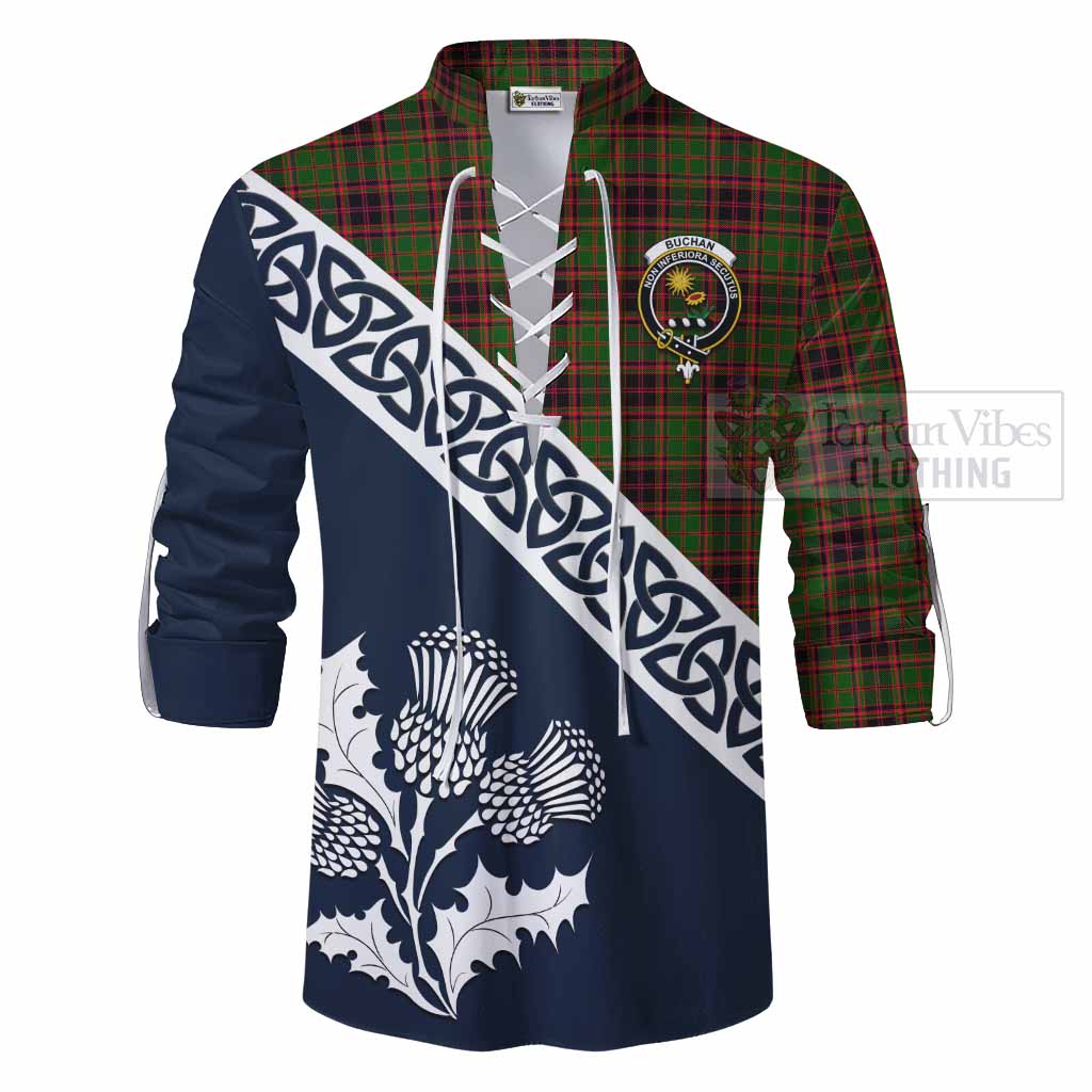 Tartan Vibes Clothing Buchan Tartan Ghillie Kilt Shirt Featuring Thistle and Scotland Map