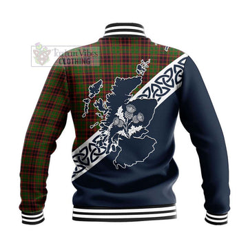 Buchan Tartan Baseball Jacket Featuring Thistle and Scotland Map