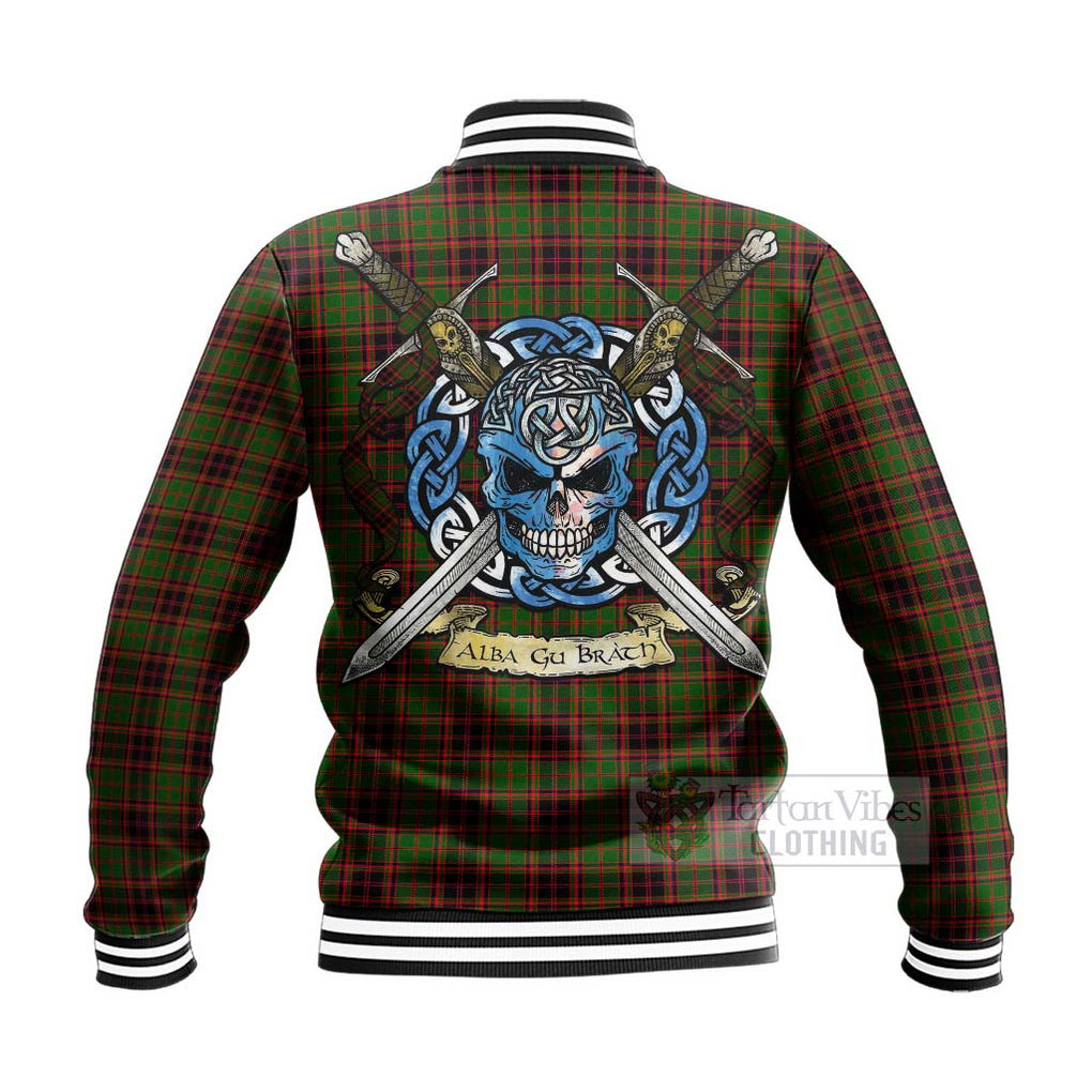 Tartan Vibes Clothing Buchan Tartan Baseball Jacket with Family Crest Celtic Skull Style