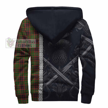 Buchan Tartan Sherpa Hoodie with Family Crest Cross Sword Thistle Celtic Vibes