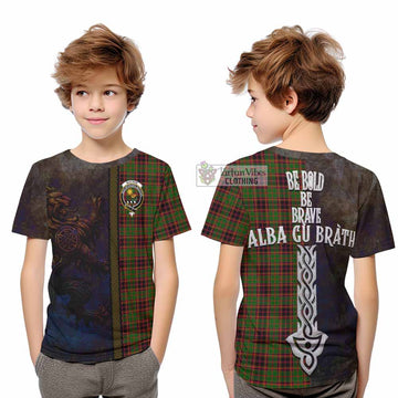 Buchan Tartan Family Crest Kid T-Shirt Alba Gu Brath Be Brave Lion Ancient Style - Tartan Vibes Clothing