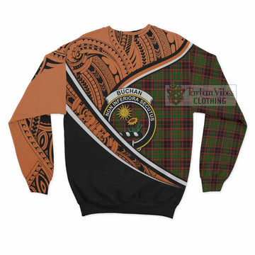 Buchan Crest Tartan Sweatshirt with Polynesian Vibes Style - Orange Version