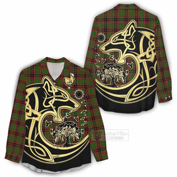 Buchan Tartan Women's Casual Shirt with Family Crest Celtic Wolf Style