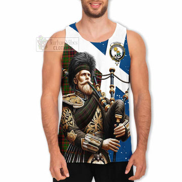 Buchan Tartan Men's Tank Top with Family Crest Scottish Bagpiper Vibes