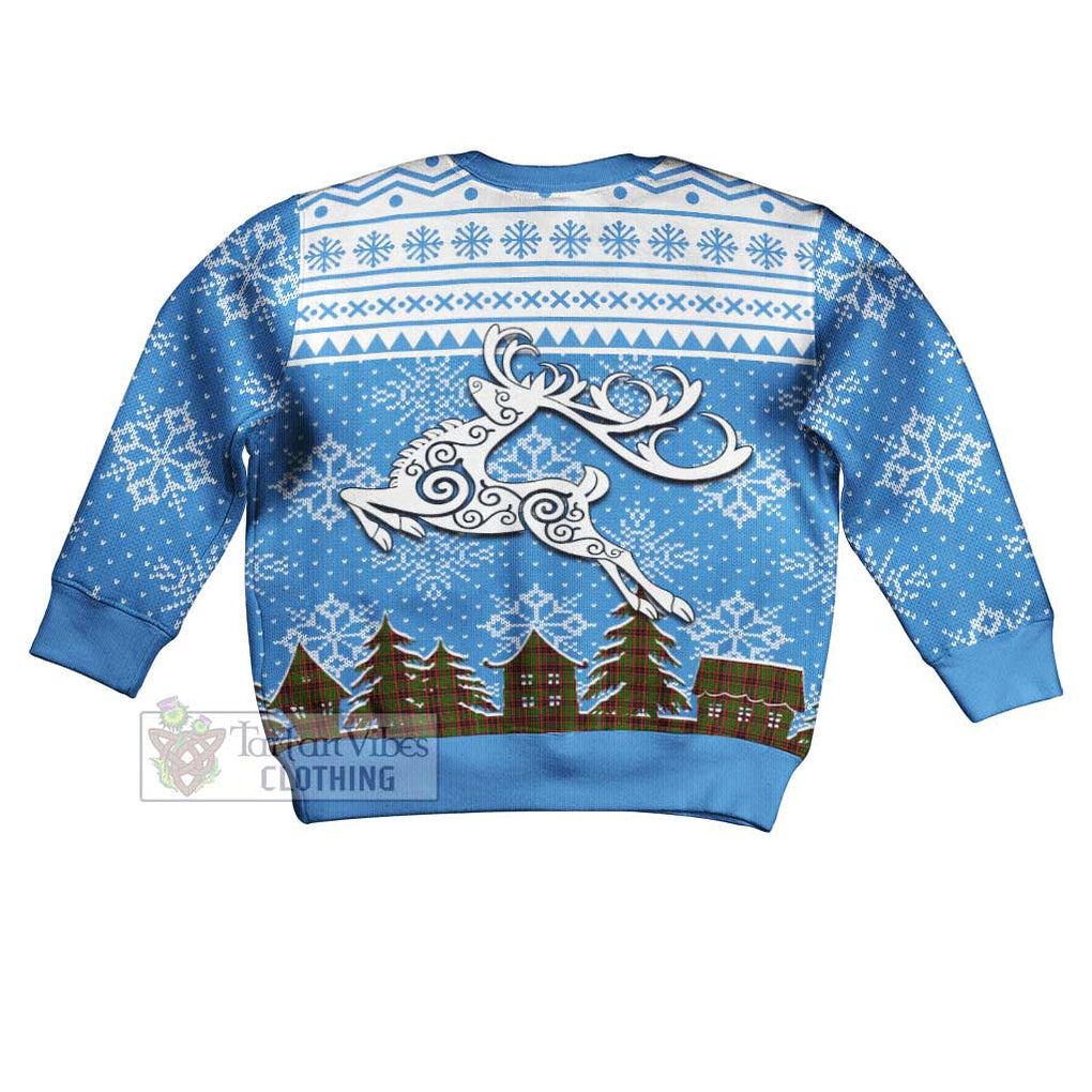 Tartan Vibes Clothing Buchan Clan Christmas Kid Ugly Sweater with Tartan and Celtic Raindeer Style