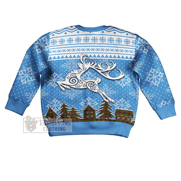 Buchan Clan Christmas Kid Ugly Sweater with Tartan and Celtic Reindeer Style