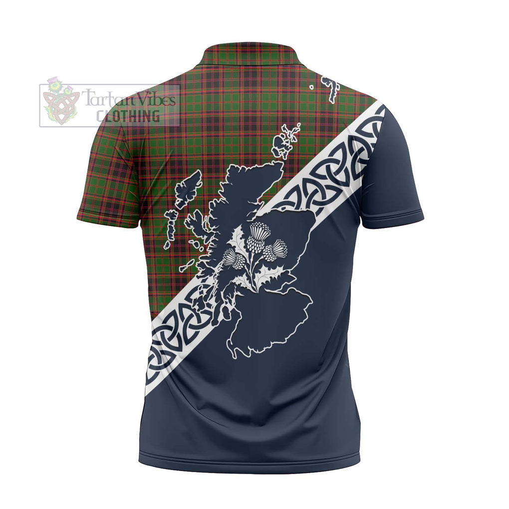 Tartan Vibes Clothing Buchan Tartan Zipper Polo Shirt Featuring Thistle and Scotland Map