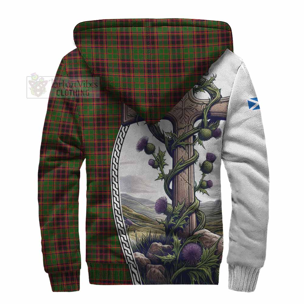 Tartan Vibes Clothing Buchan Tartan Sherpa Hoodie with Family Crest and St. Andrew's Cross Accented by Thistle Vines