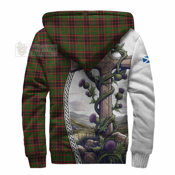 Buchan Tartan Sherpa Hoodie with Family Crest and St. Andrew's Cross Accented by Thistle Vines