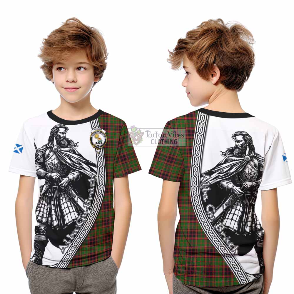 Buchan Tartan Clan Crest Kid T-Shirt with Highlander Warrior Celtic Style