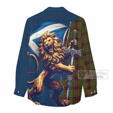 Buchan Tartan Family Crest Women's Casual Shirt with Scottish Majestic Lion