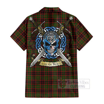 Buchan Tartan Short Sleeve Button Shirt with Family Crest Celtic Skull Style