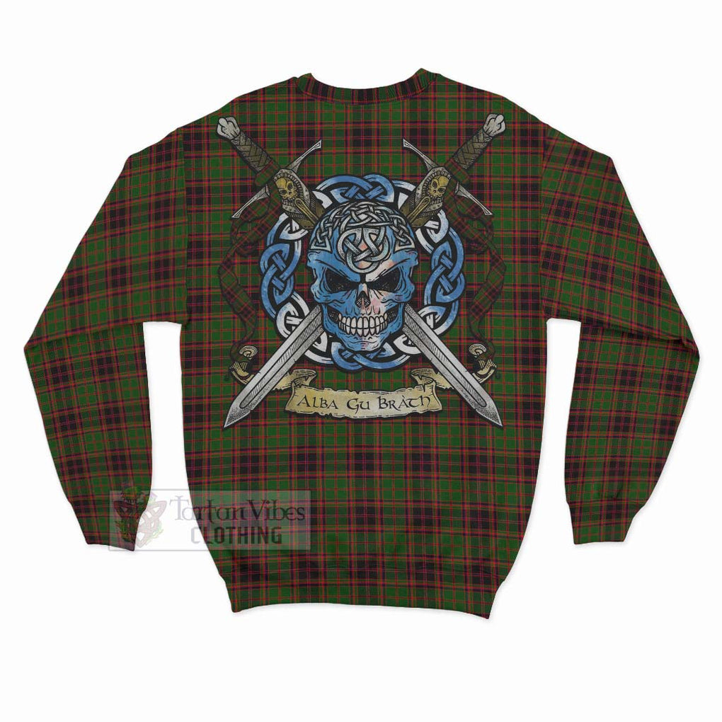 Tartan Vibes Clothing Buchan Tartan Sweatshirt with Family Crest Celtic Skull Style