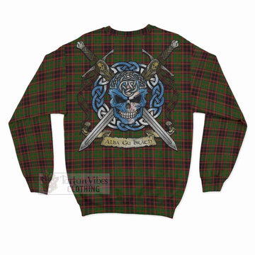 Buchan Tartan Sweatshirt with Family Crest Celtic Skull Style