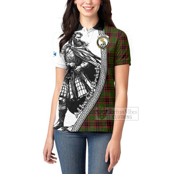 Buchan Tartan Clan Crest Women's Polo Shirt with Highlander Warrior Celtic Style