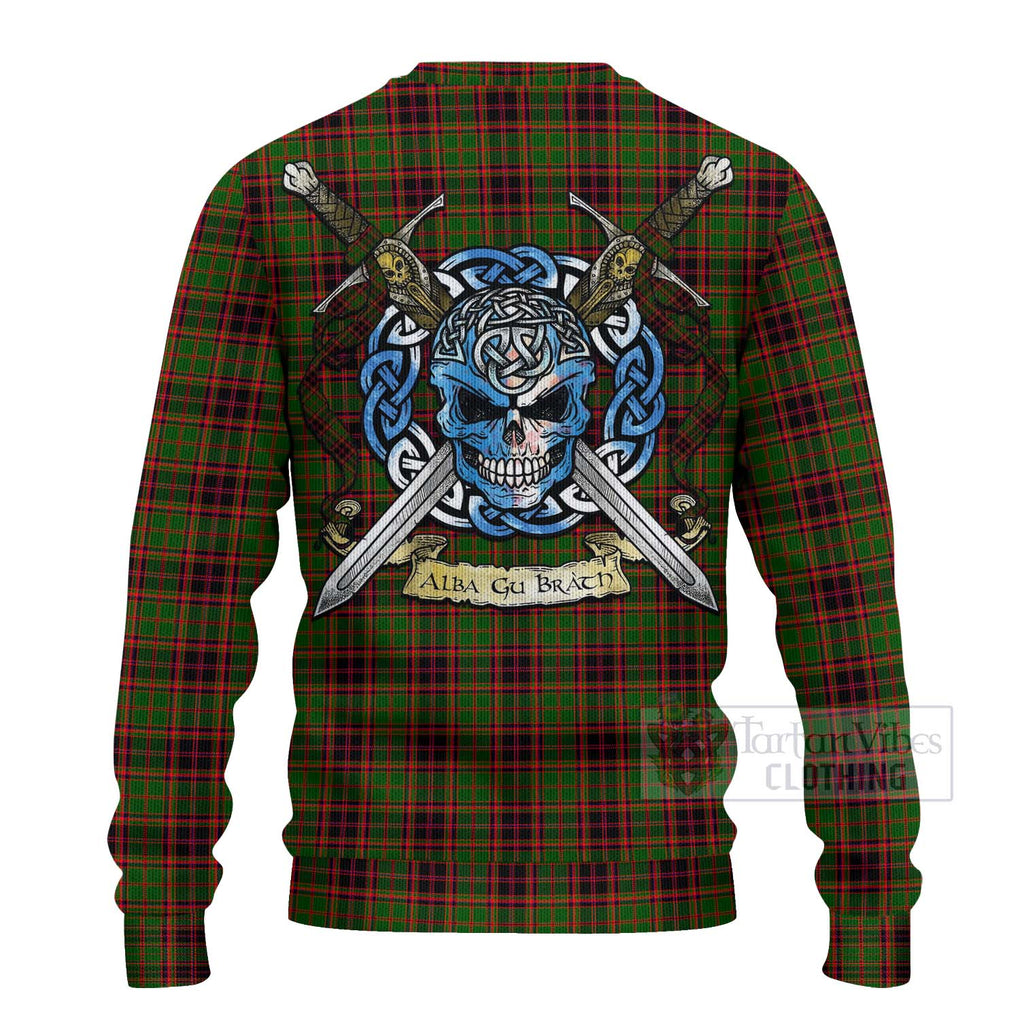 Tartan Vibes Clothing Buchan Tartan Knitted Sweater with Family Crest Celtic Skull Style