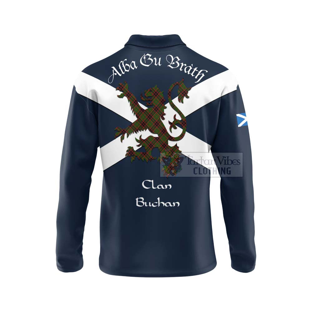 Tartan Vibes Clothing Buchan Tartan Lion Rampant Long Sleeve Polo Shirt – Proudly Display Your Heritage with Alba Gu Brath and Clan Name