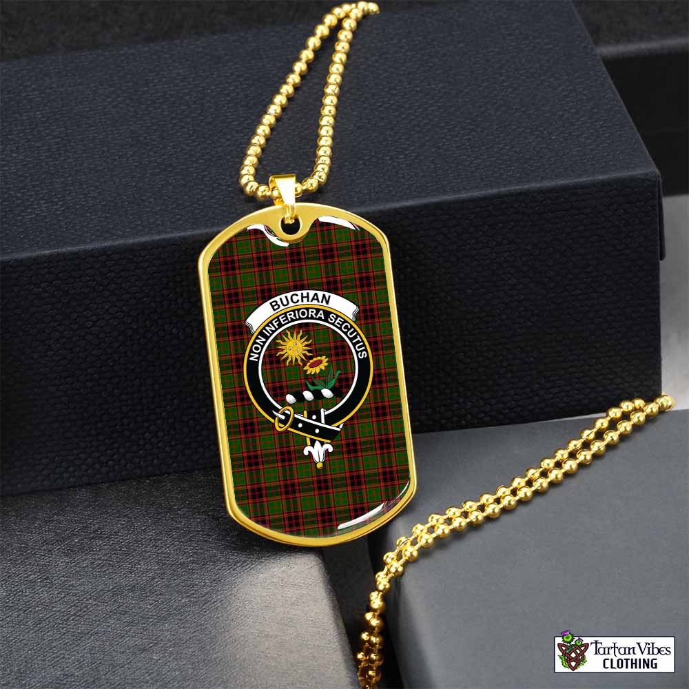 Tartan Vibes Clothing Buchan Tartan Dog Tag Necklace with Family Crest