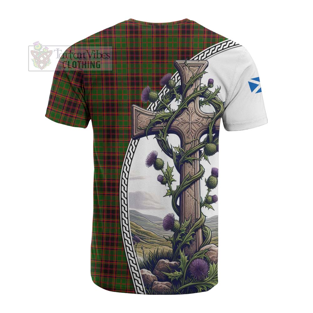 Tartan Vibes Clothing Buchan Tartan Cotton T-shirt with Family Crest and St. Andrew's Cross Accented by Thistle Vines