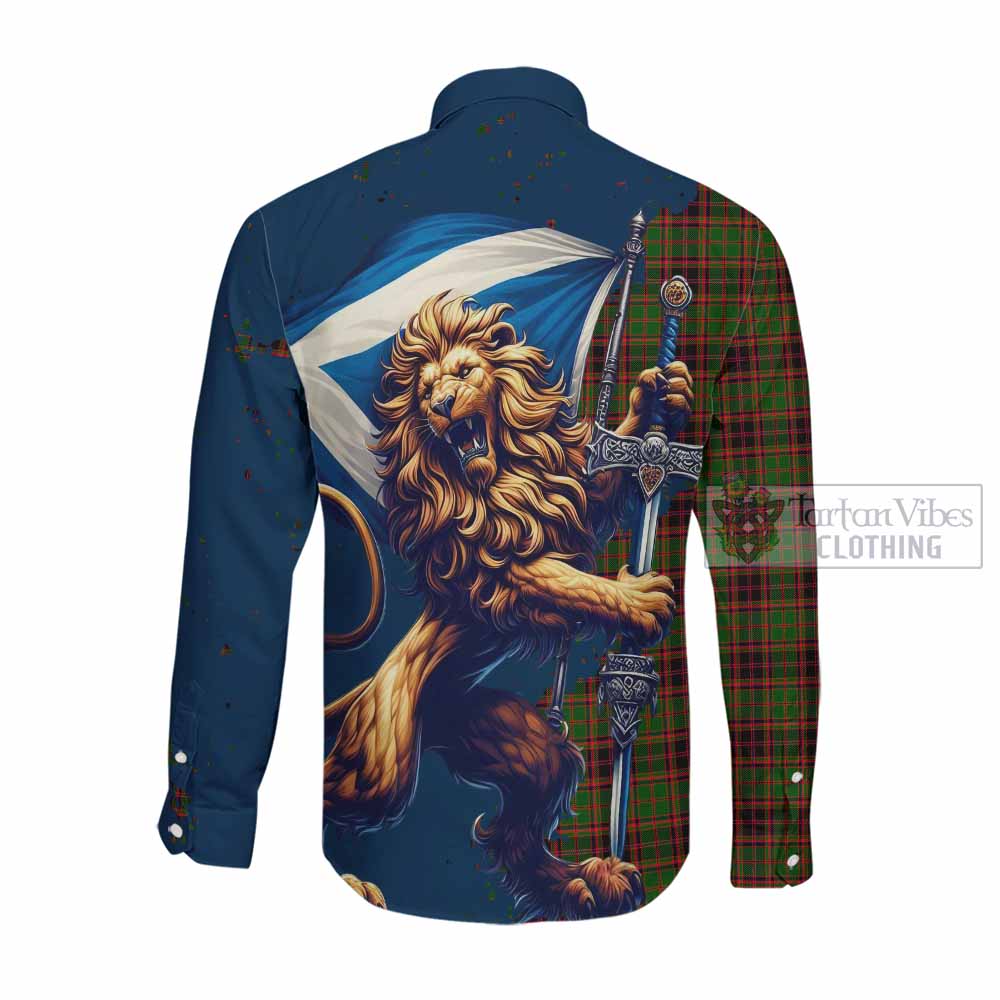 Tartan Vibes Clothing Buchan Tartan Family Crest Long Sleeve Button Shirt with Scottish Majestic Lion