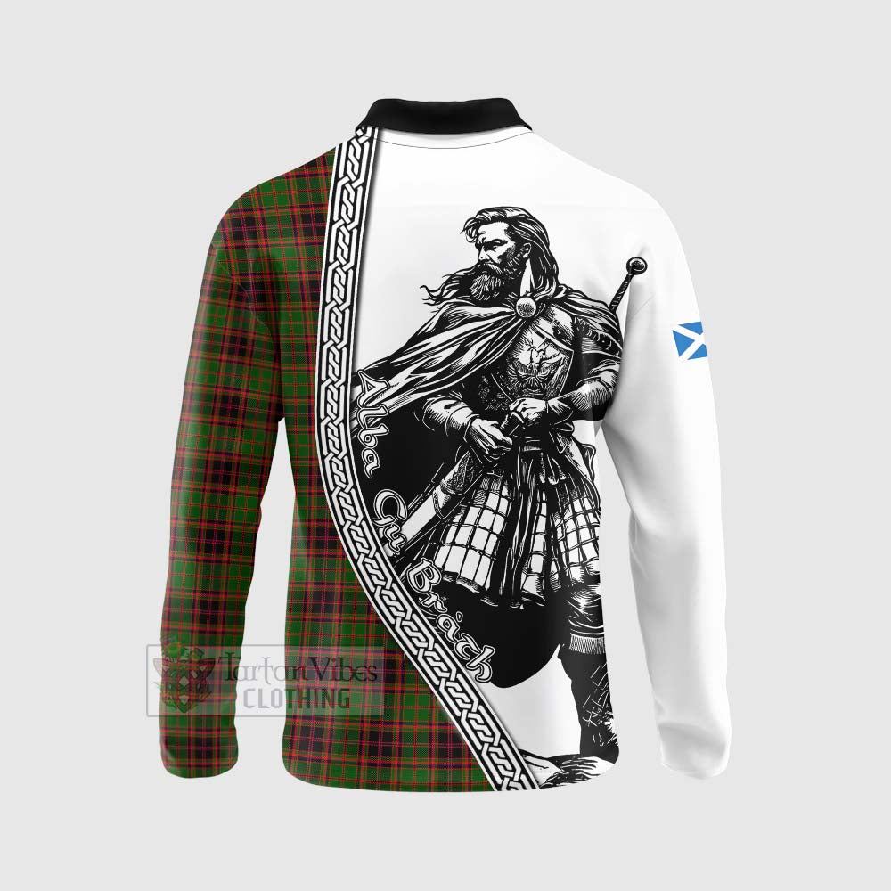 Tartan Vibes Clothing Buchan Tartan Clan Crest Long Sleeve Polo Shirt with Highlander Warrior Celtic Style