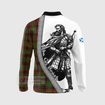 Buchan Tartan Clan Crest Long Sleeve Polo Shirt with Highlander Warrior Celtic Style