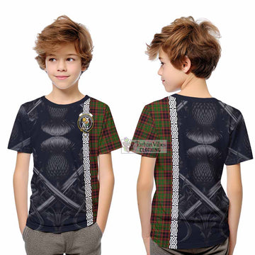 Buchan Tartan Kid T-Shirt with Family Crest Cross Sword Thistle Celtic Vibes